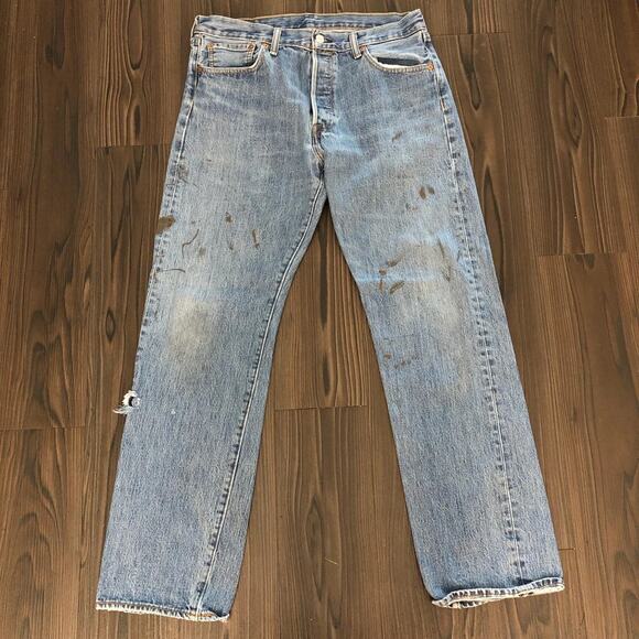 Men’s Distressed Painted Riders Denim Jeans Size: 34x32 - Picture 2 of 6